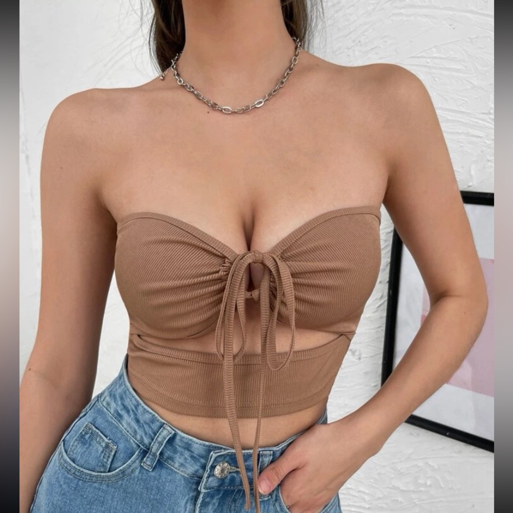 SHEIN SXY Tie Front Cutout Tube Top